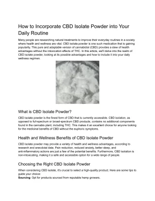 How to Incorporate CBD Isolate Powder into Your Daily Routine