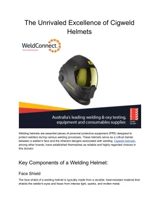 The Unrivaled Excellence of Cigweld Helmets