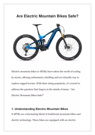 Are Electric Mountain Bikes Safe?