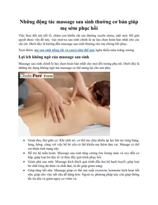 Những động tác massage sau sinh thường cơ bản giúp mẹ sớm phục hồi