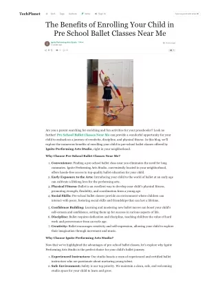 The Benefits of Enrolling Your Child in Pre School Ballet Classes Near Me