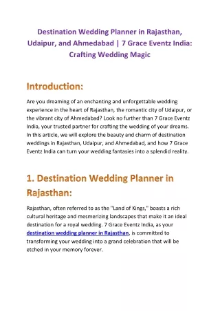 Destination Wedding Planner in Rajasthan, Udaipur, and Ahmedabad | 7 Grace Event