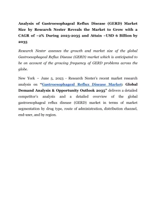 Gastroesophageal Reflux Disease Market