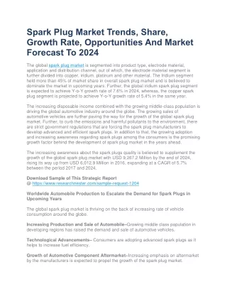 Spark Plug Market Trends, Share, Opportunities And Market Forecast 2024