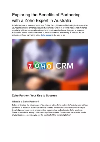 Exploring the Benefits of Partnering with a Zoho Expert in Australia