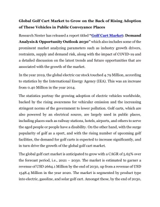 Golf Cart Market Demand Analysis & Opportunity Outlook 2030