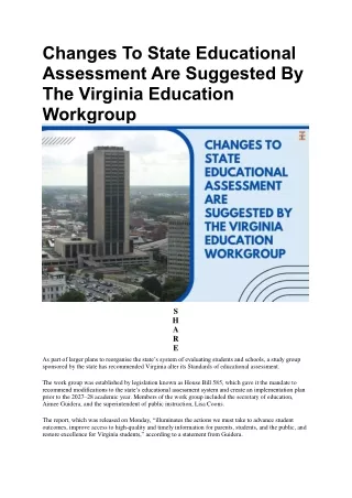 Changes To State Educational Assessment Are Suggested By The Virginia Education