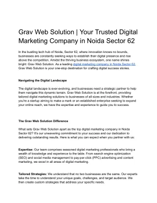 Grav Web Solution | Your Trusted Digital Marketing Company in Noida Sector 62