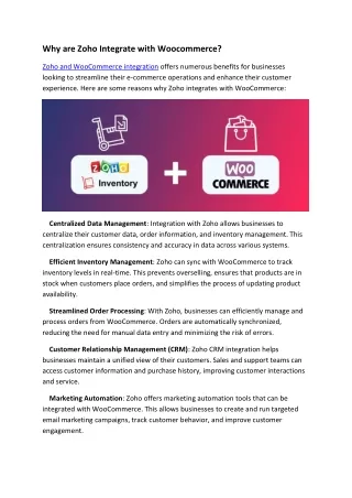 Why are Zoho Integrate with Woocommerce?