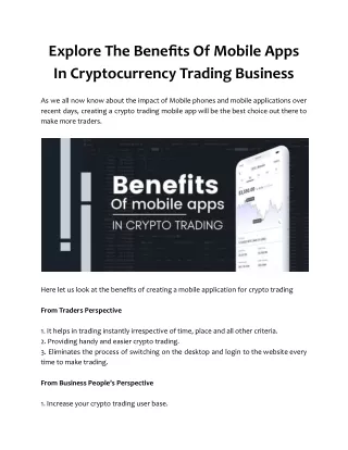 Explore The Benefits Of Mobile Apps In Cryptocurrency Trading Business