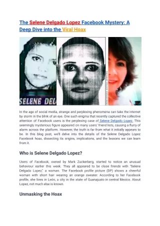 The Selene Delgado Lopez Facebook Mystery-A Deep Dive into the Viral Hoax