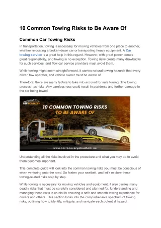 10 Common Towing Risks to Be Aware Of