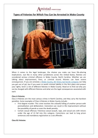 Types of Felonies for Which You Can be Arrested in Wake County