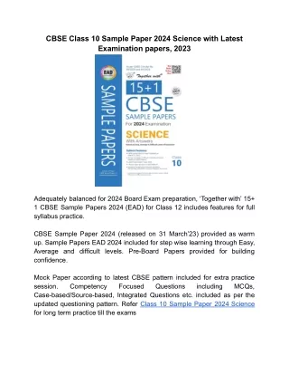 Solved CBSE Class 10 Sample Paper 2024 Science