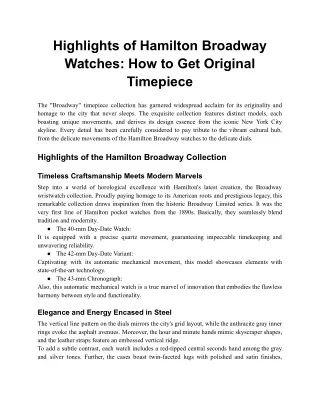 Highlights of Hamilton Broadway Watches_ How to Get Original Timepiece