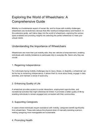 Exploring the World of Wheelchairs_ A Comprehensive Guide