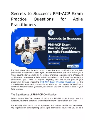 Secrets to Success_ PMI-ACP Exam Practice Questions for Agile Practitioners