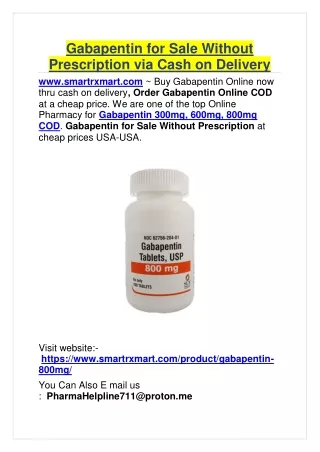 Gabapentin for Sale Without Prescription via Cash on Delivery