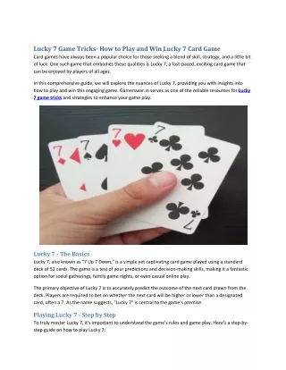 Lucky 7 Game Tricks- How to Play and Win at Lucky 7 Card Game