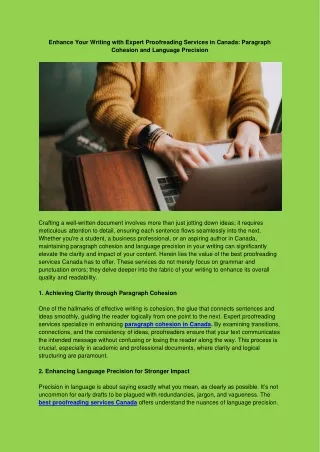 Enhance Your Writing with Expert Proofreading Services in Canada Paragraph Cohesion and Language Precision