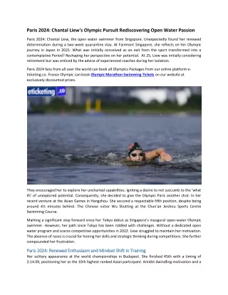 Paris 2024 Chantal Liew's Olympic Pursuit Rediscovering Open Water Passion