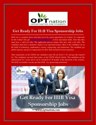 Get ready for H1B visa sponsorship jobs