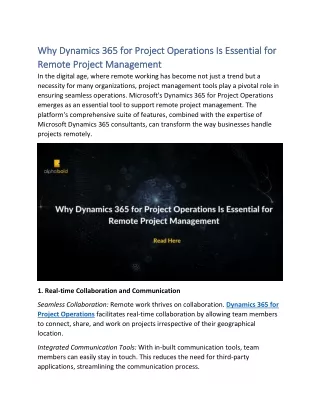 Why Dynamics 365 for Project Operations Is Essential for Remote Project Management