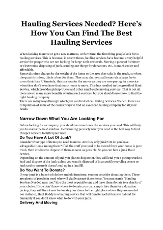 Hauling Services Needed_ Here’s How You Can Find The Best Hauling Services