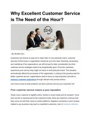 Why Excellent Customer Service is The Need of the Hour