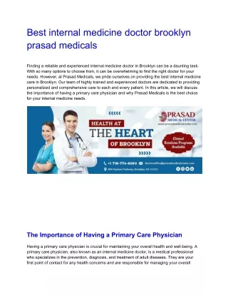 Best internal medicine doctor brooklyn prasad medicals