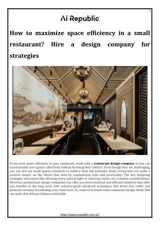 How to maximize space efficiency in a small restaurant Hire a design company for strategies