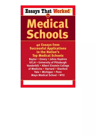 Ebook download Essays That Worked For Medical Schools 40 Essays From Successful