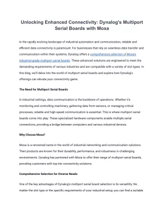 Unlocking Enhanced Connectivity_ Dynalog's Multiport Serial Boards with Moxa