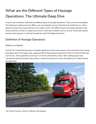 What are the Different Types of Haulage Operations_ The Ultimate Deep Dive