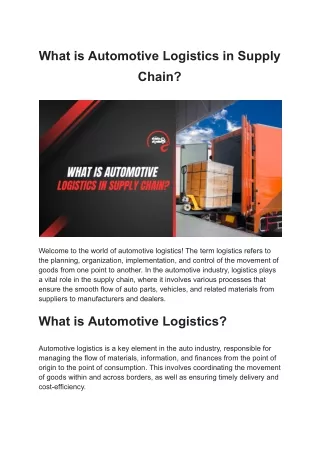 What is Automotive Logistics in Supply Chain