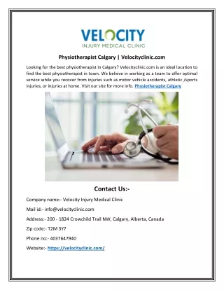 Physiotherapist Calgary | Velocityclinic.com