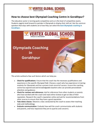 How to choose best Olympiad Coaching Centre in Gorakhpur