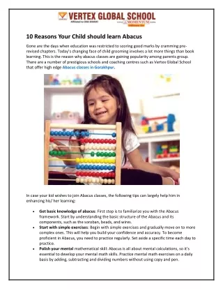 10 Reasons Your Child should learn Abacus