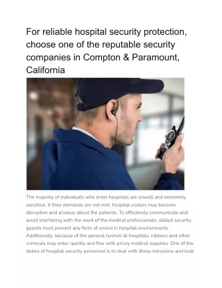 For reliable hospital security protection, choose one of the reputable security companies in Compton & Paramount, Califo