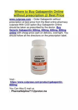 Where to Buy Gabapentin Online without prescription  Best Price