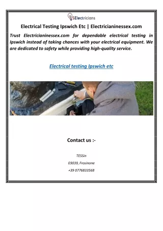 Electrical Testing Ipswich Etc Electricianinessex