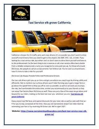 Taxi Service elk grove California