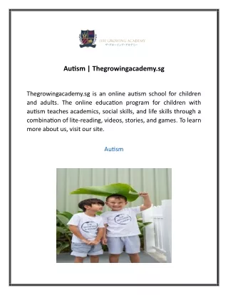 Autism  Thegrowingacademy sg