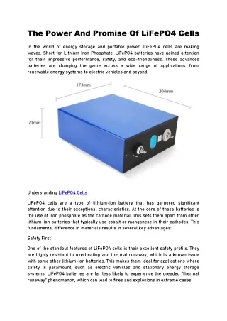 The Power And Promise Of LiFePO4 Cells