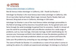 Famous Indian Astrologer in California