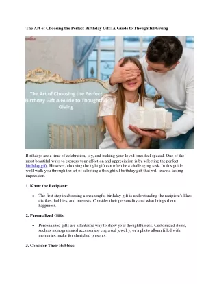 The Art of Choosing the Perfect Birthday Gift: A Guide to Thoughtful Giving