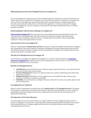 Enhancing Cybersecurity and IT Managed Services in Lexington, KY
