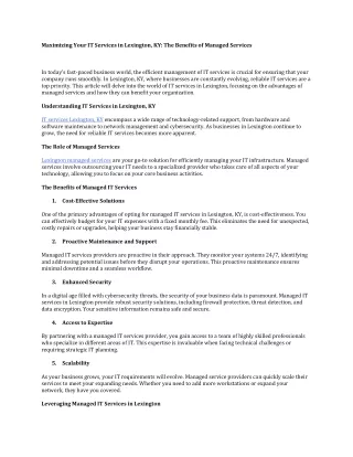 Maximizing Your IT Services in Lexington, KY: The Benefits of Managed Services