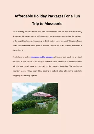 Affordable Holiday Packages For a Fun Trip to Mussoorie