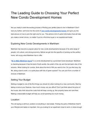 The Leading Guide to Choosing Your Perfect New Condo Development Homes